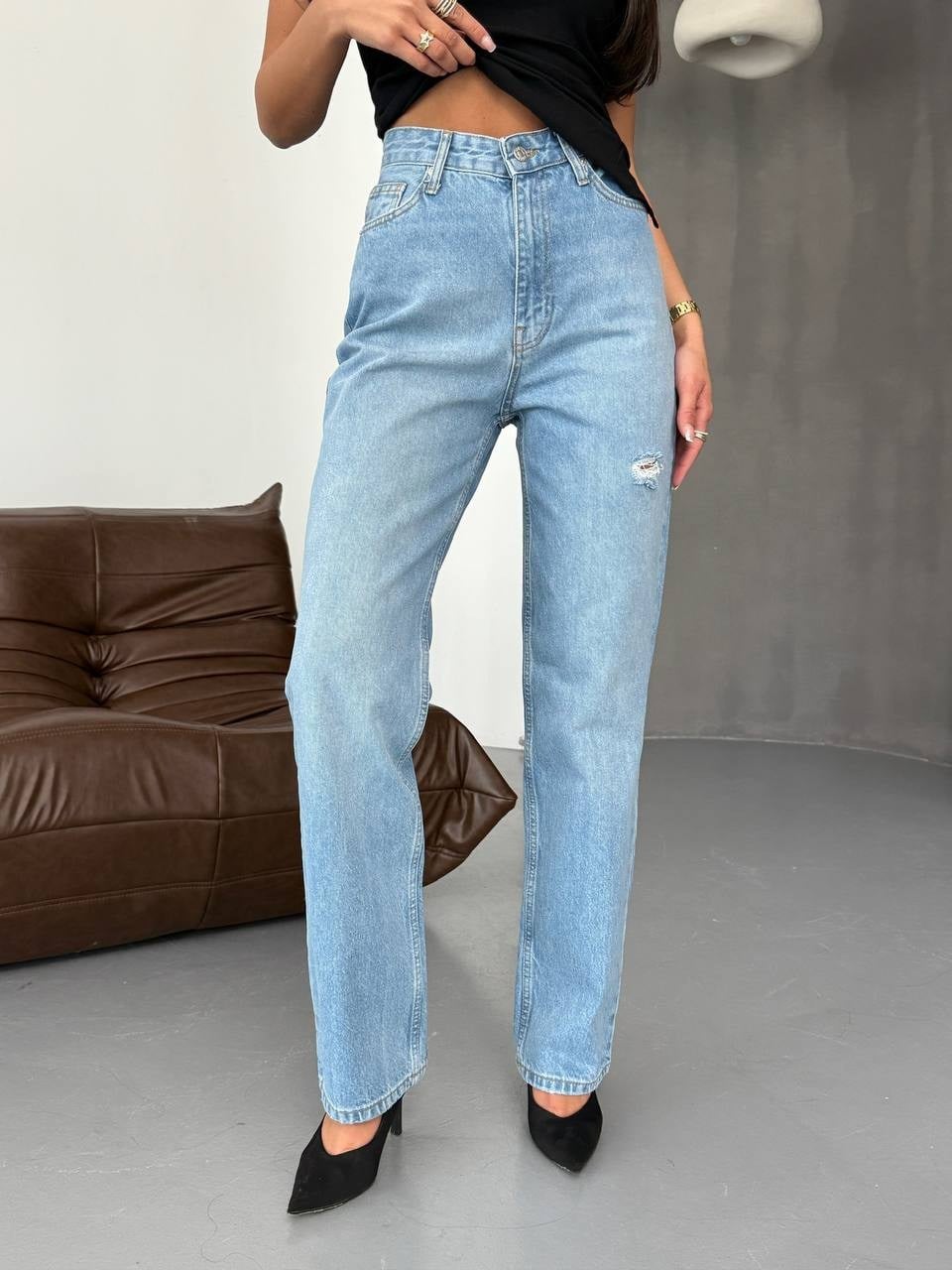 Jean Pantolon, Yüksek Bel Kot Pantolon, %100 Pamuk Denim, Düz Kesim Jean, Kadın Straight Fit Pantolon.
