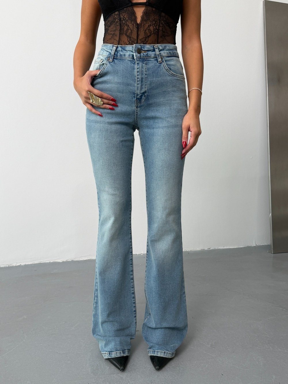 Kadın High Waist Rahat Kesim Dökümlü Wide Leg Jean Pantolon