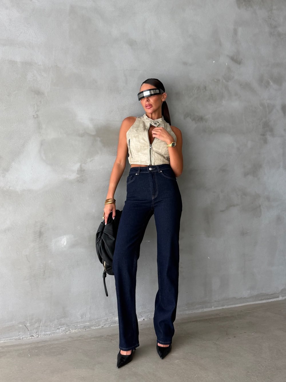 Kadın High Waist Relaxed Fit Düz Kesim Pamuklu Jean Pantolon
