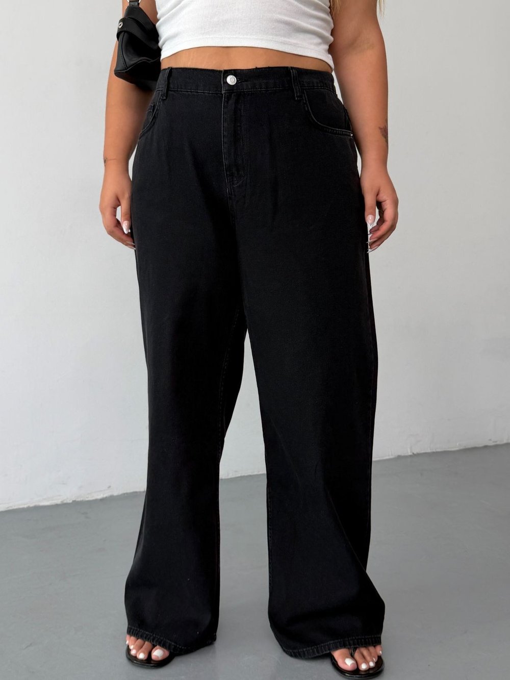Kadın Yüksek Bel Arka Beli Lastikli Wide Leg Bol Paça Jean Pantolon