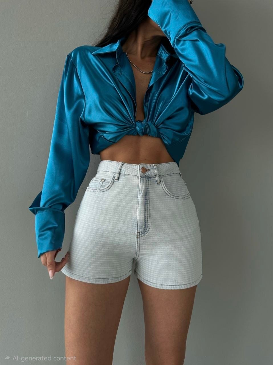 Kadın Yüksek Bel Çizgili Mini Kot Şort - Yazlık Slim Fit Jean Şort