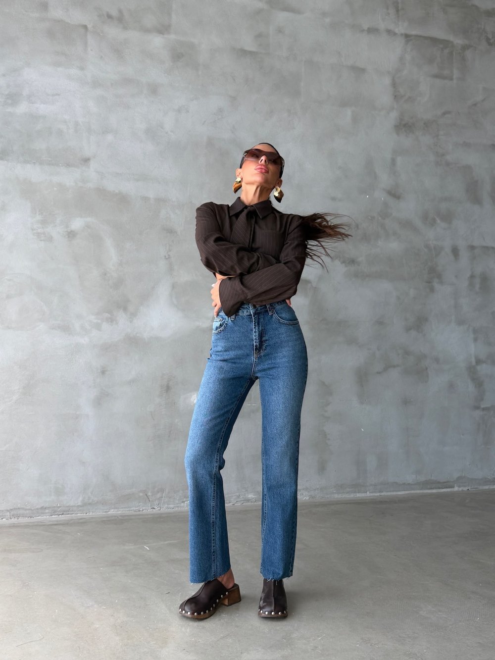 Kadın Yüksek Bel Püsküllü Paça Lıkralı Denim Pantolon