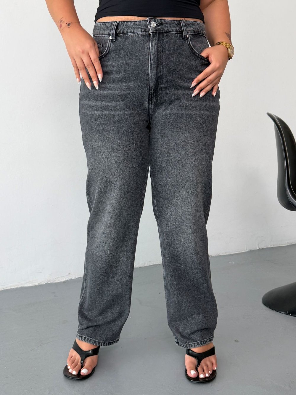 Kadın Yüksek Bel Slouchy Mom Jean Rahat Kesim Düz Kemer Kot Pantolon