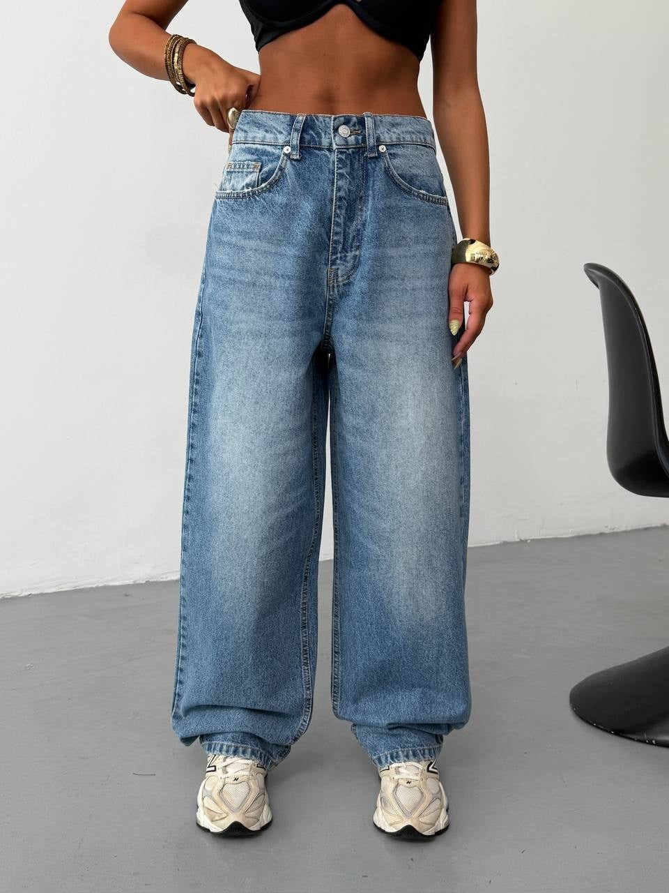Kadın Yüksek Bel Wide Leg Bol Kesim Baggy Jean Pantolon