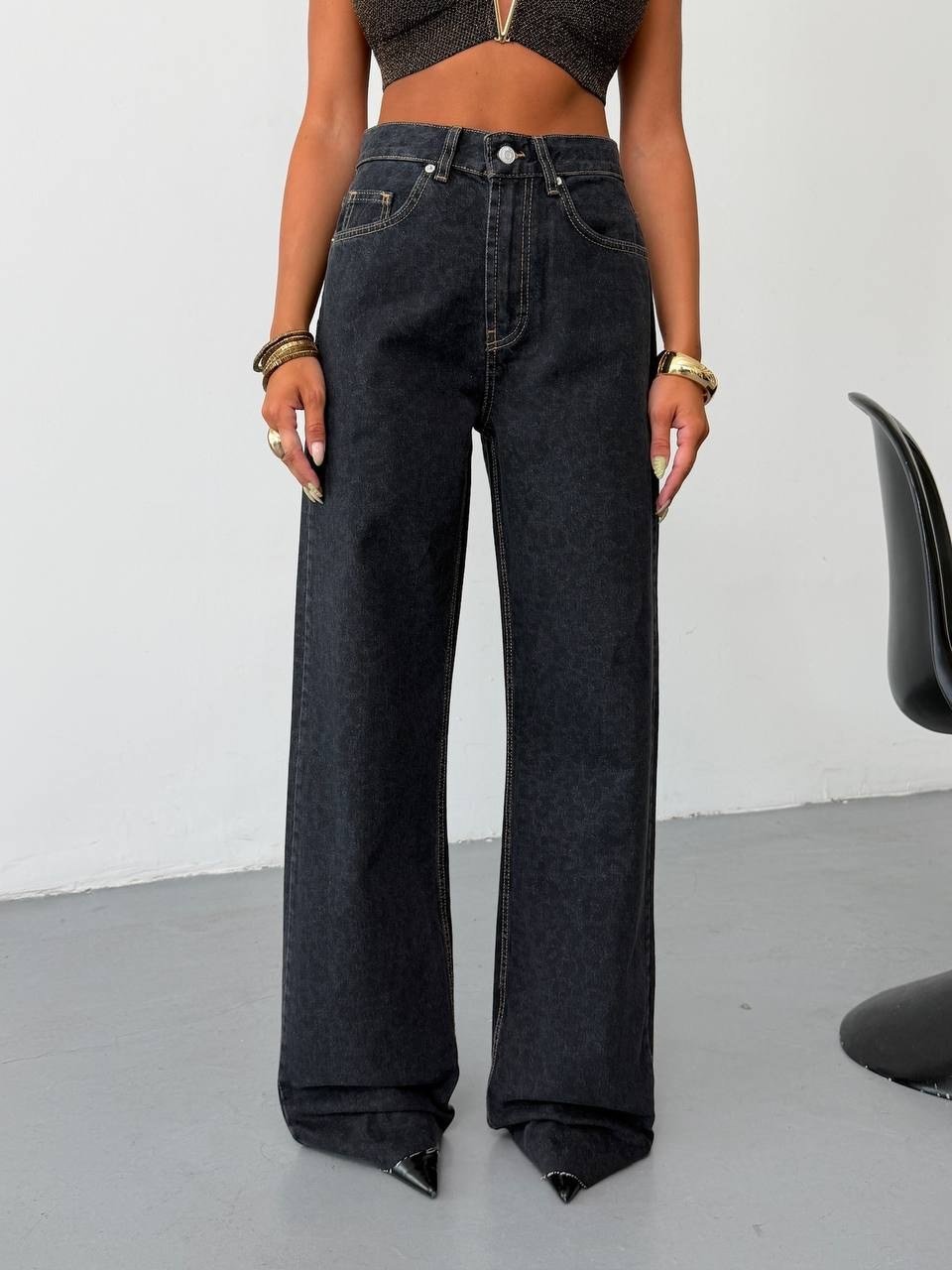 Kadın Yüksek Bel Wide Leg Düz Kesim Bol Paça Jean Pantolon