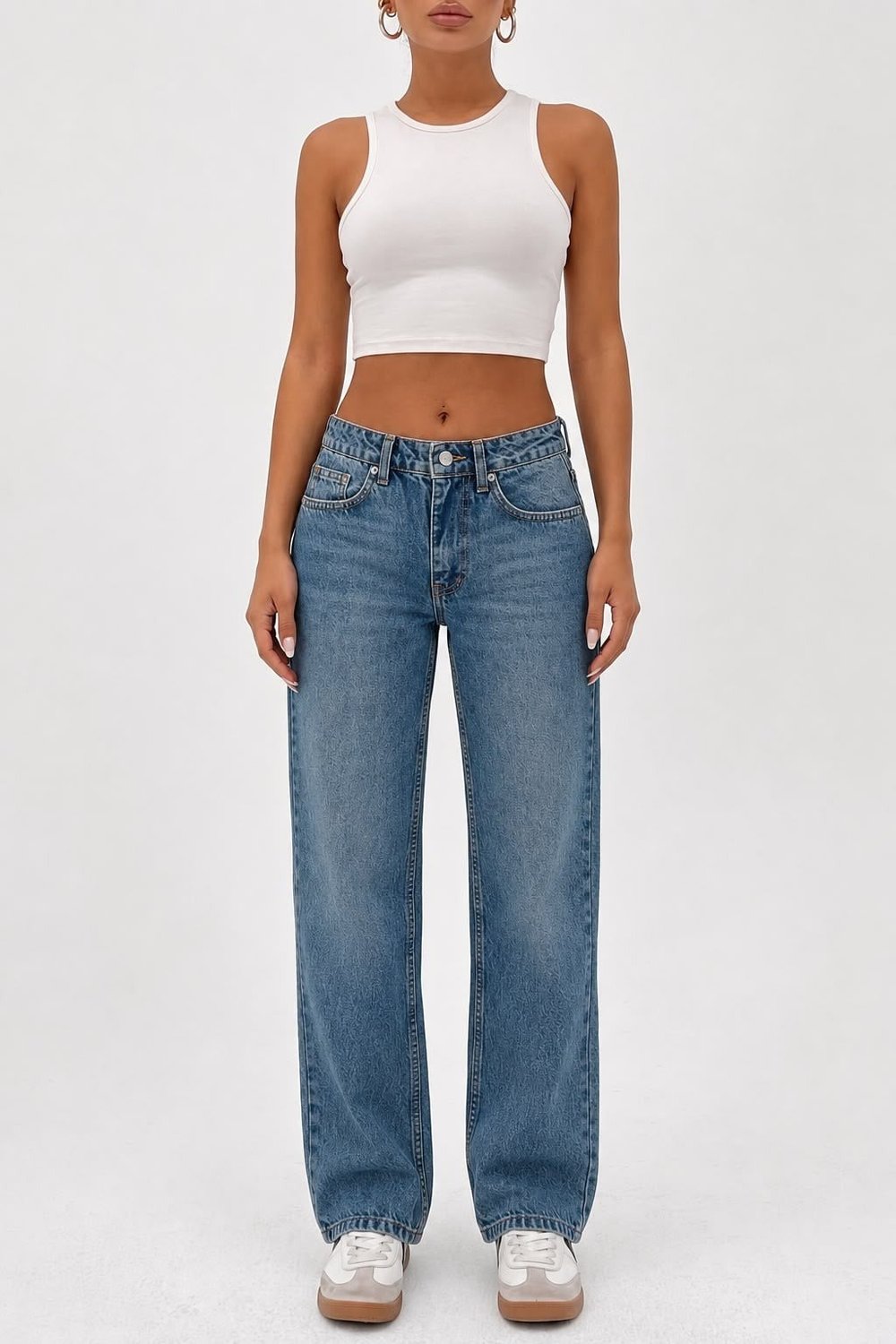 Kadın Yüksek Bel Wide Leg Jean Pantolon Geniş Paça Düz Kesim Kot