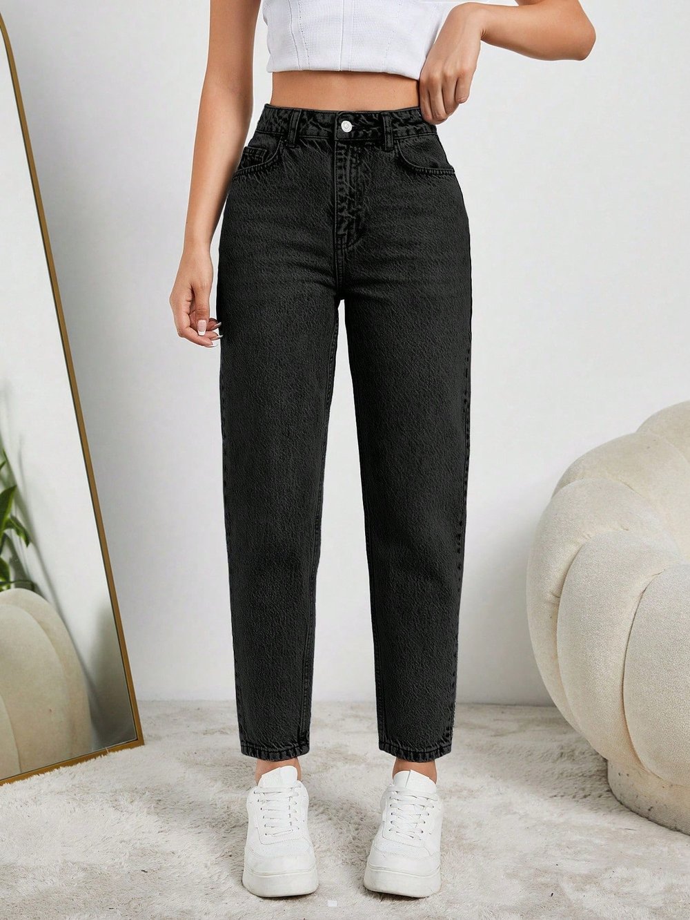 Kadın Yüksel Bel Mom Jean  Pantolon %100 cotton Esneme yok