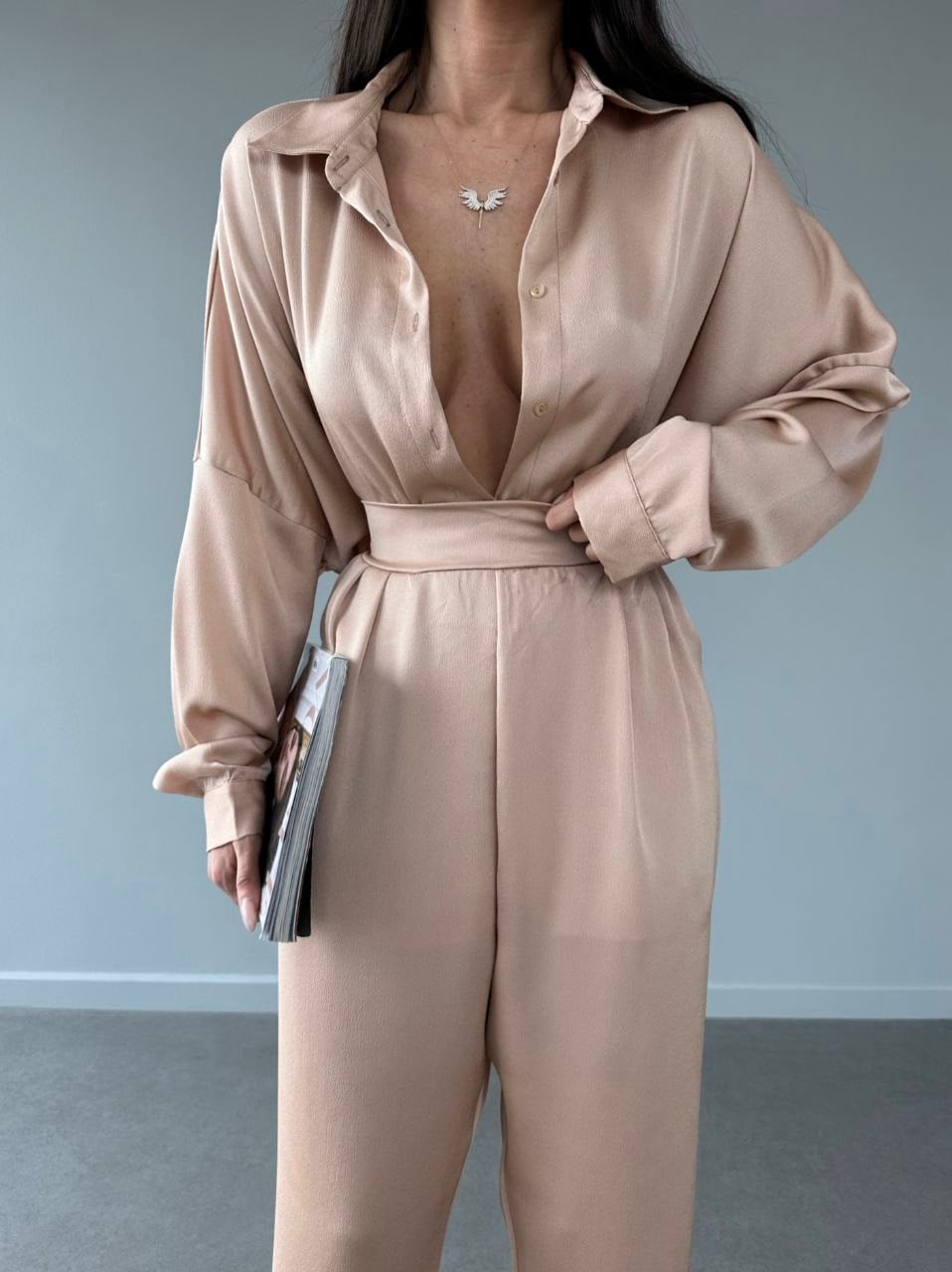 Oversize Düşük Omuz Gömlek ve Havuç Paça Pantolon Set Takım