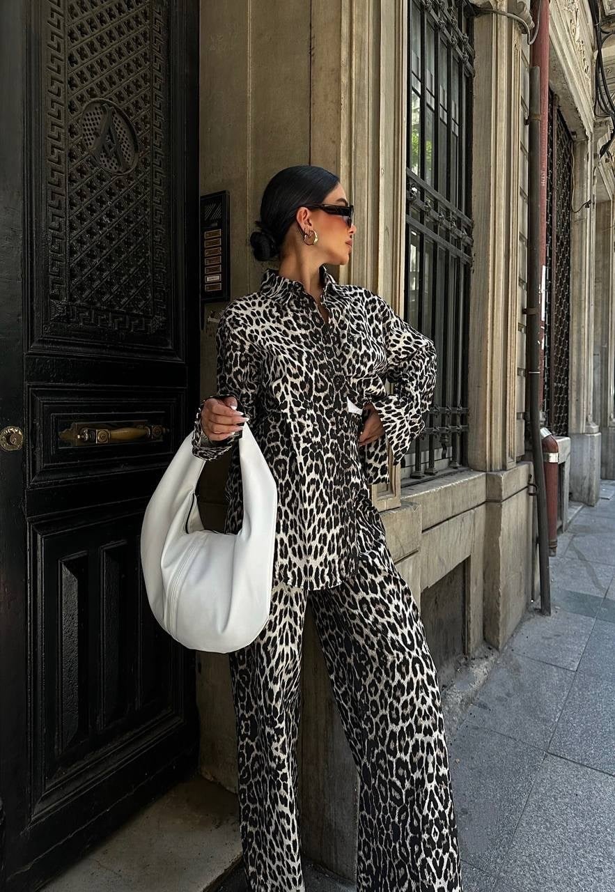 Premium Keten Takım Oversize Gömlek Geniş Paça Pantolon