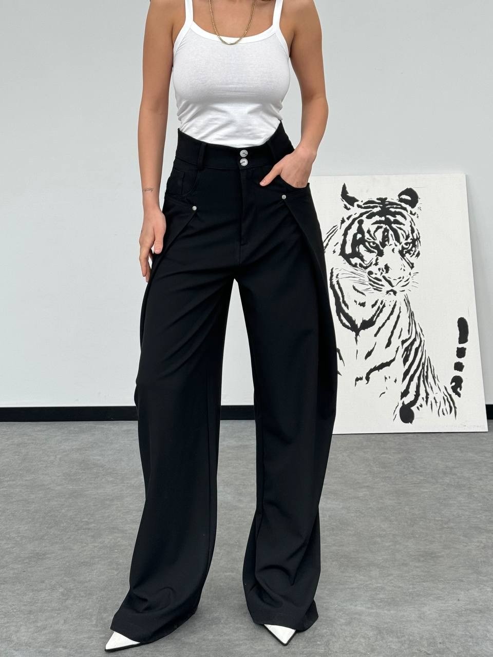 Yüksek Bel Oversize Kesim Bej Palazzo Pantolon