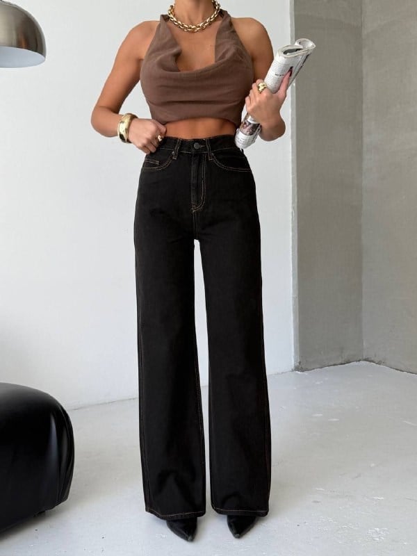 Yüksek Bel Wide Leg Jean Pantolon – Düz Kesim, Zamansız Denim