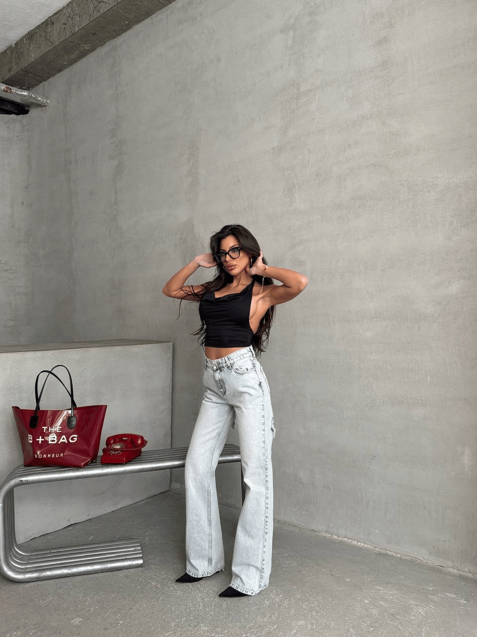Yüksek Bel Yırtık Detaylı Açık Mavi Wide Leg Jean Pantolon