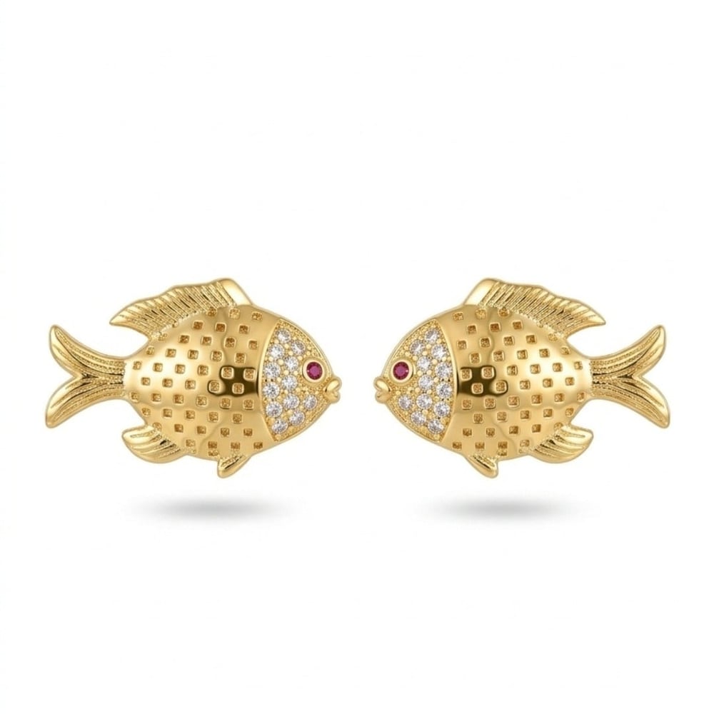 Altın Kaplama Çift Renkli Gold Mini Balık Küpe