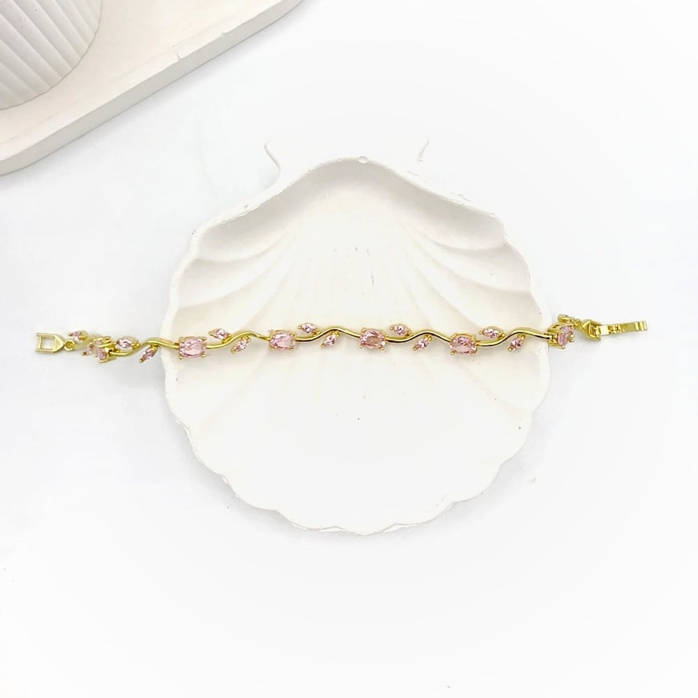 Pembe Taşlı Lale Gold Bileklik