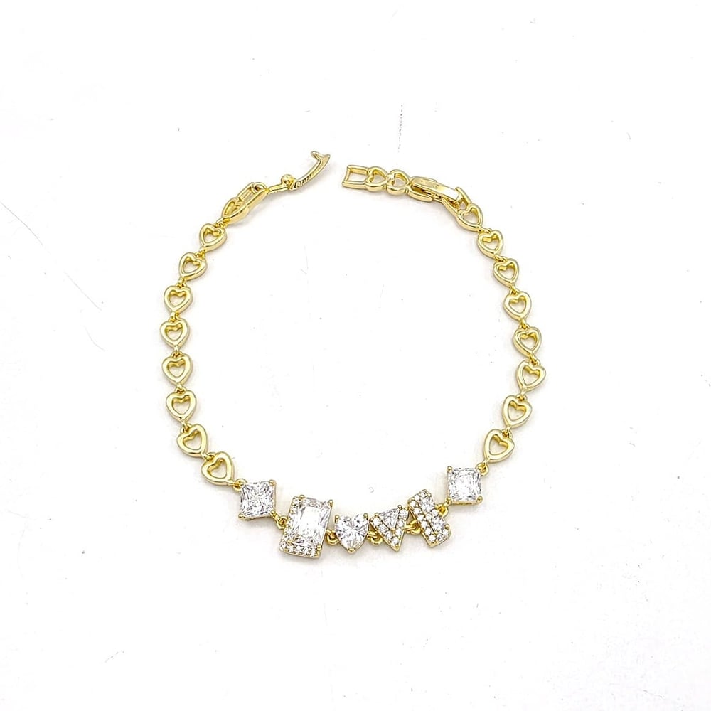 Xuping Ortası Geometrik Baget Taşlı Kalp Kordon Love Gold Bilekliik