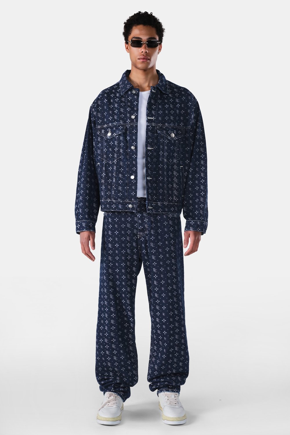 Monogram Desenli Baggy Fit Jean