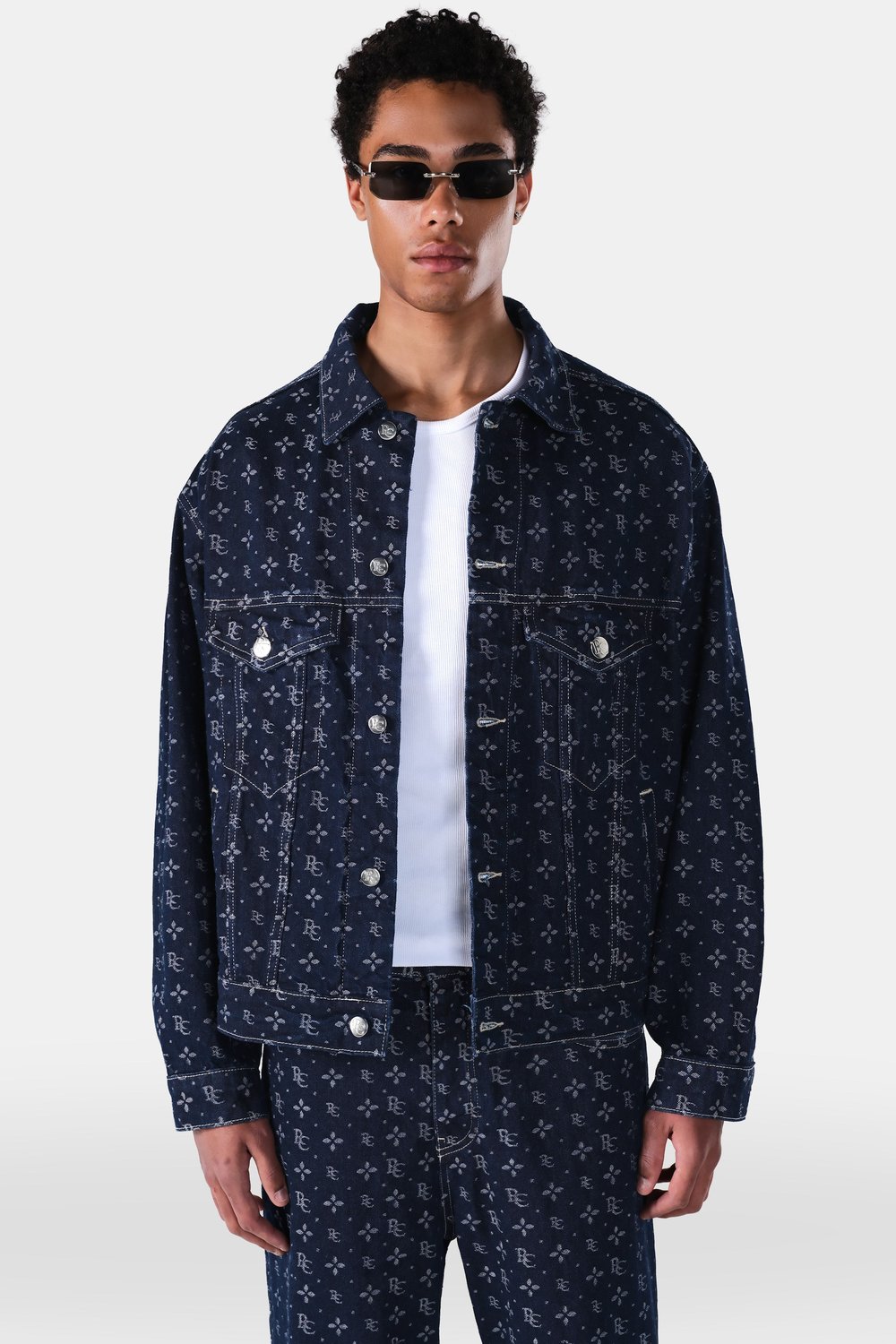 Monogram Desenli Denim Ceket