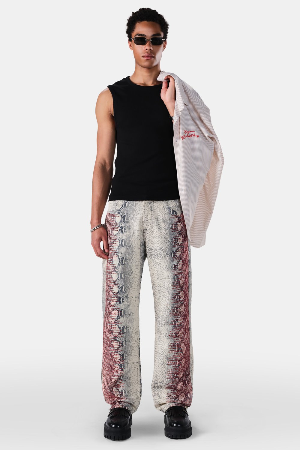 Taş Detaylı Baskılı Baggy Jean