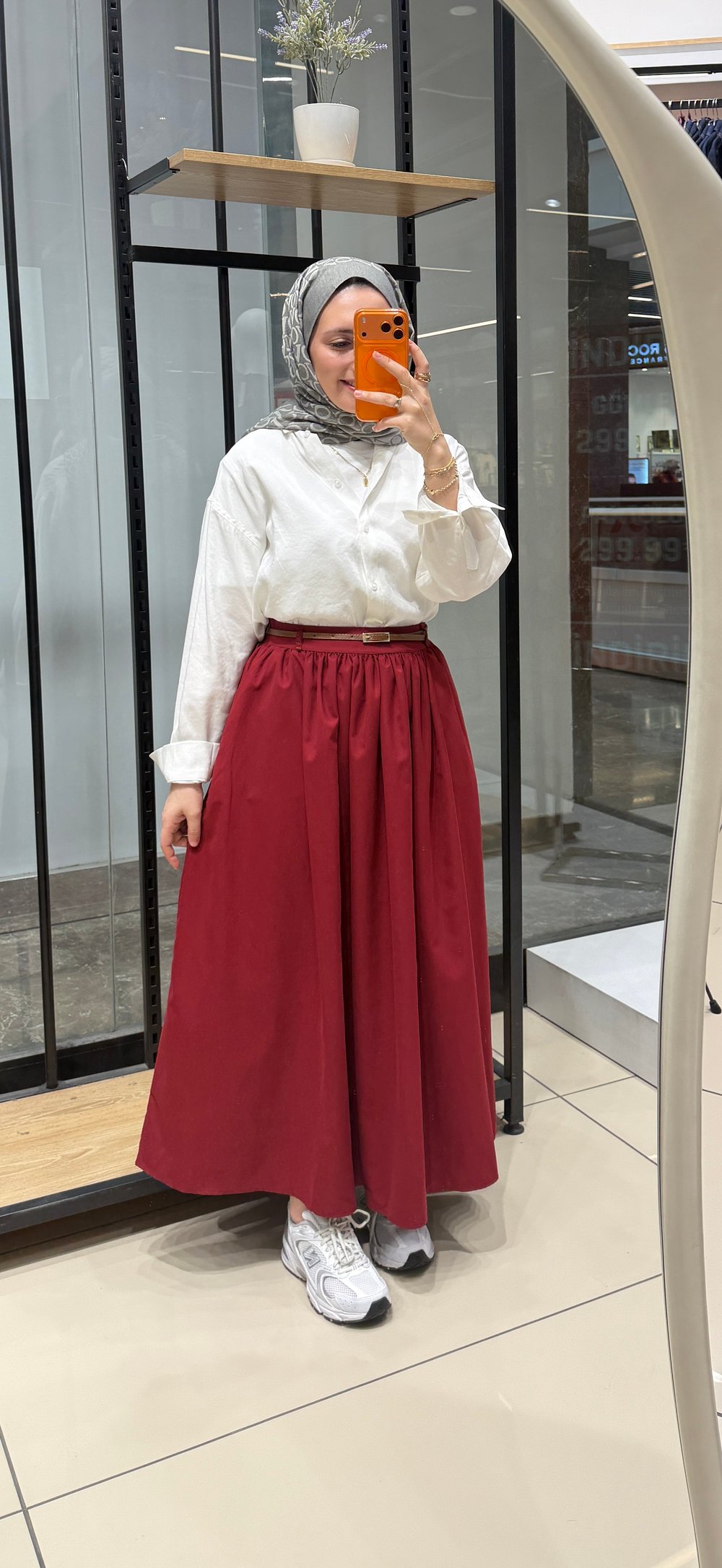 KEMERLİ PİLELİ ETEK - BORDO