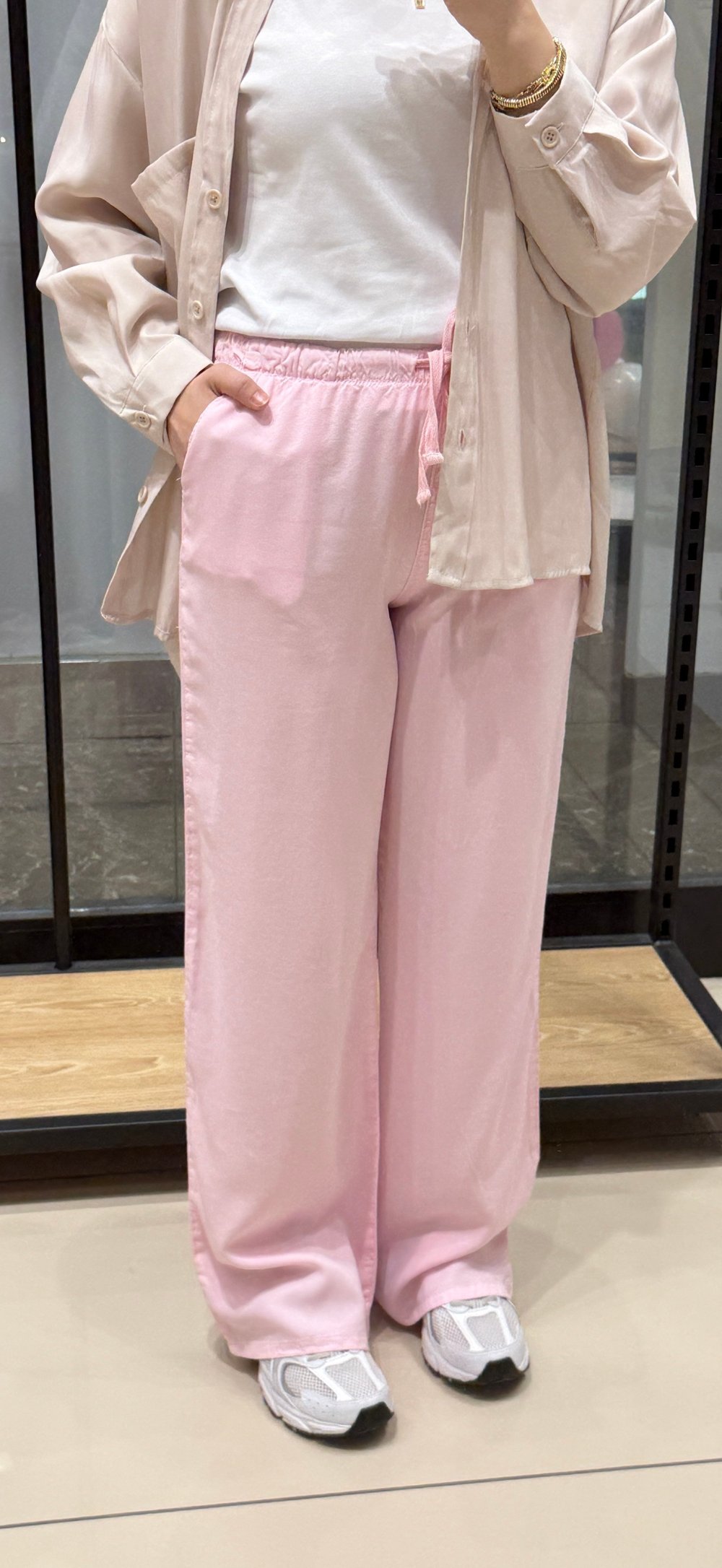 ORTA BEL LASTİKLİ PANTOLON - PEMBE
