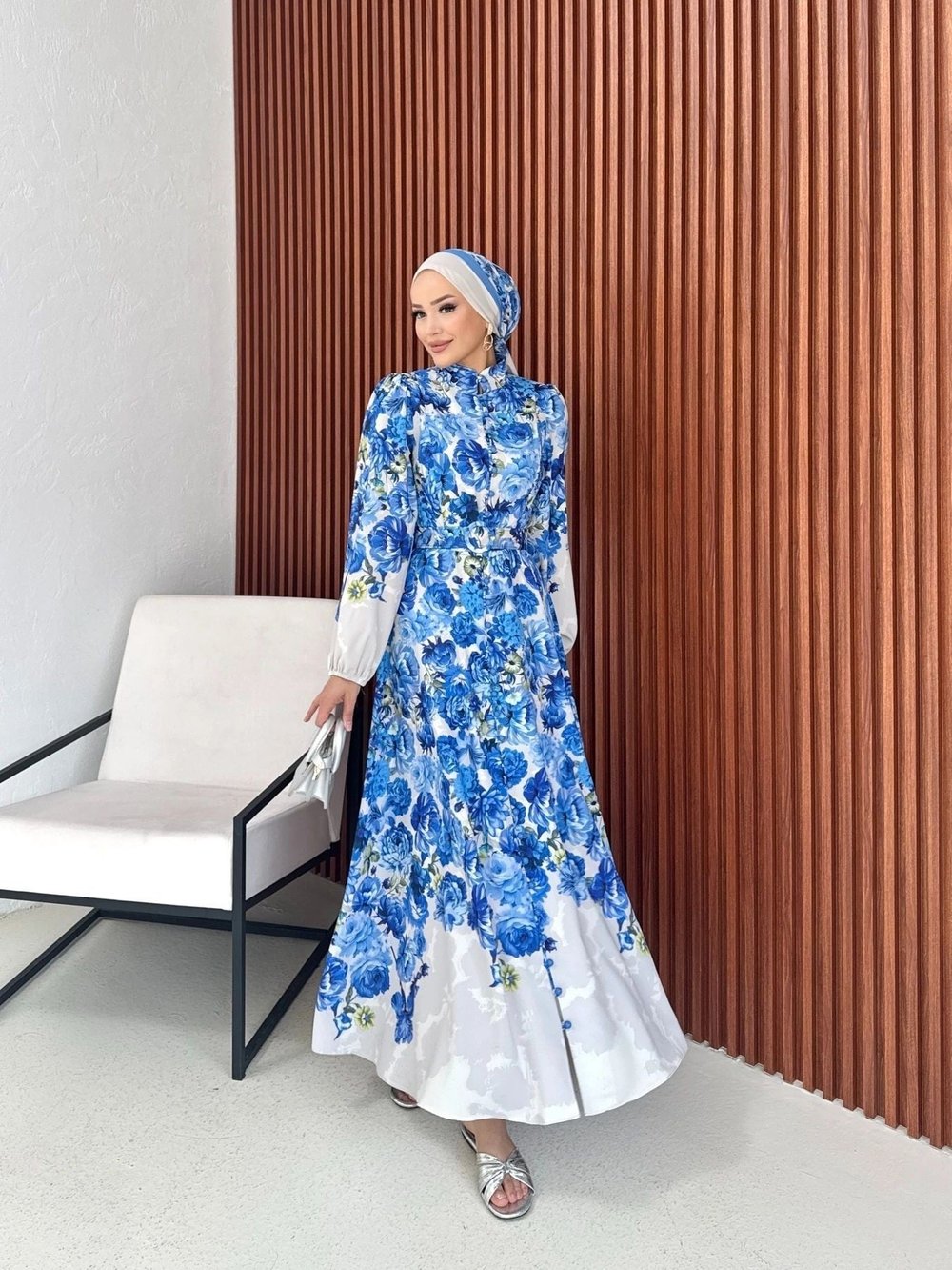 Desenli Kemerli Elbise 26K-2365