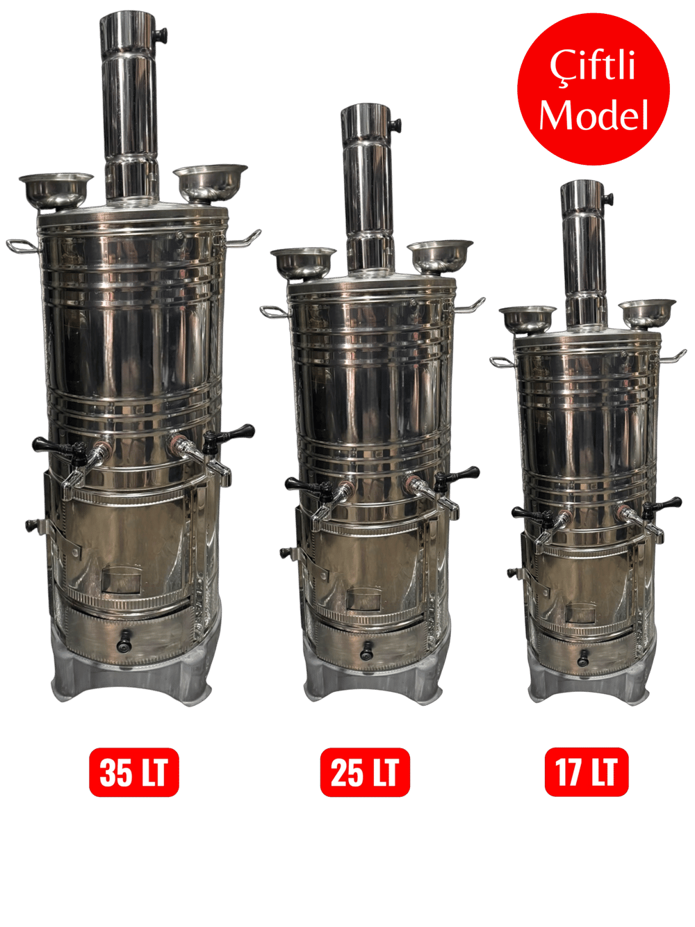 Odunlu-Kömürlü Çift Musluklu Semaver (35 LT)