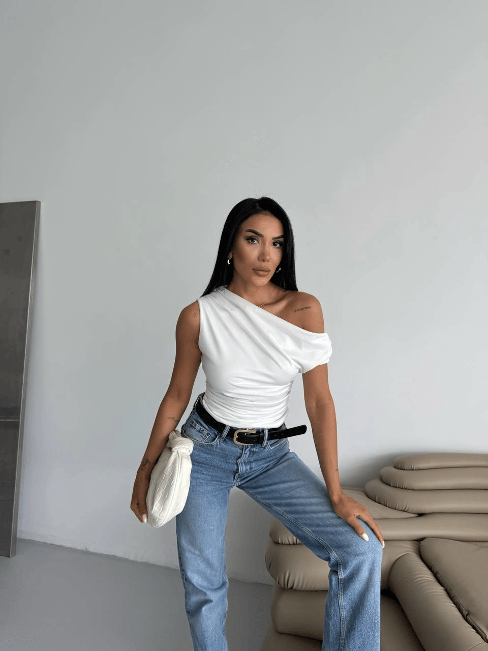 Kadın Beyaz Yandan Drapeli Kayık Yaka Sandy Bluz HZL25S-FRY123201