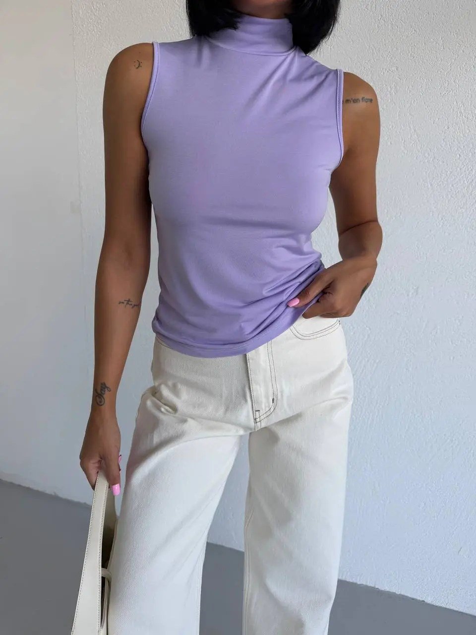Kadın Lila Balıkçı Yaka Sıfır Kol Sandy Crop Bluz HZL26S-FRY123931