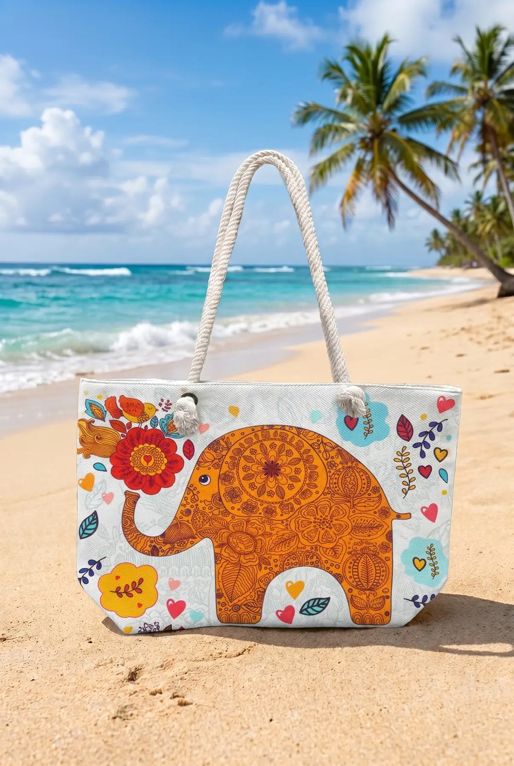 Kadın Mandala Elephant Baskı Büyük Boy Plaj Çantası HZL26S-TT01