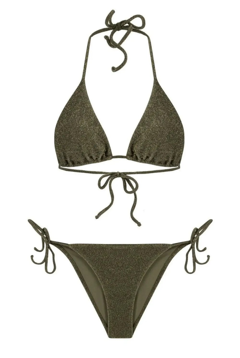 Kadın Simli Siyah Boyundan İp Bağlamalı Üçgen Bikini Takımı HZL25S-LC5005