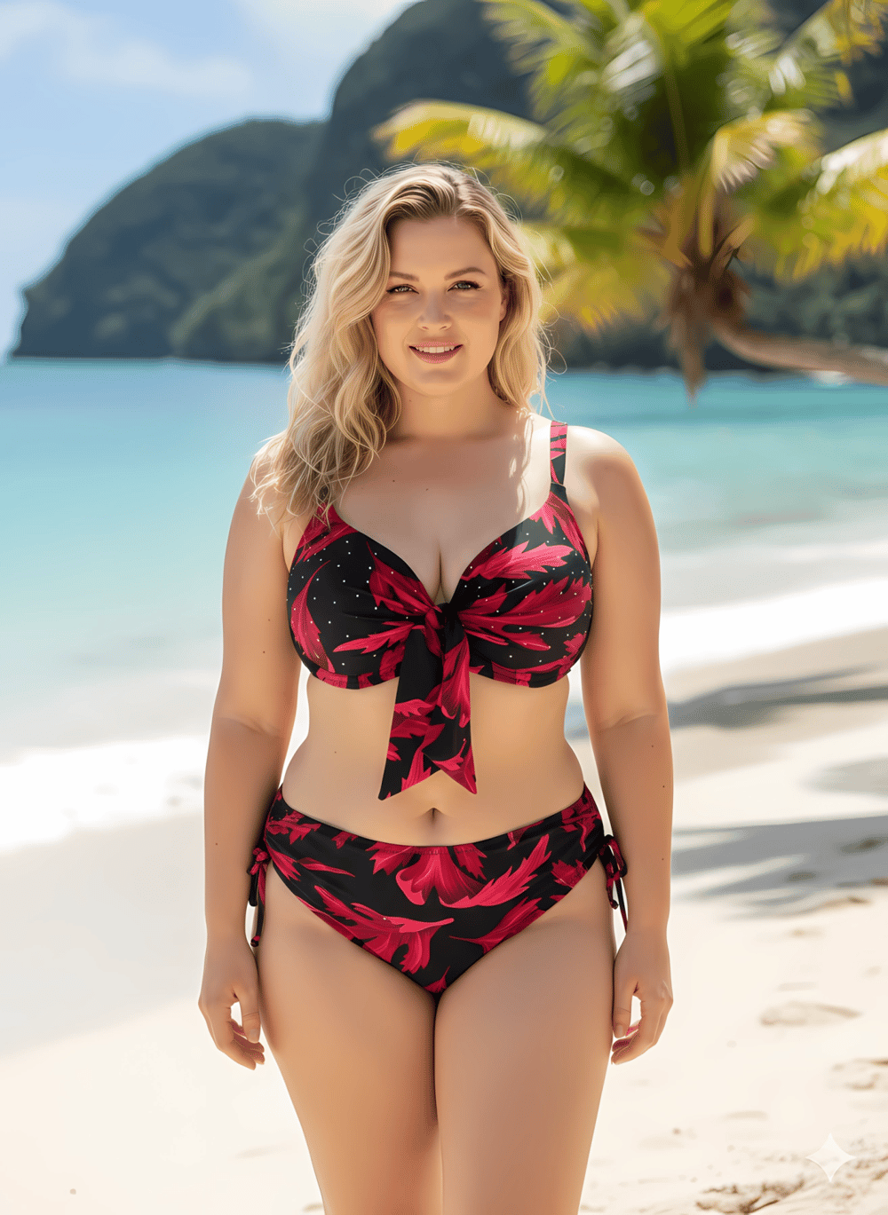 Kadın Siyah Bordo Taş İşlemeli Büyük Beden Bikini Takım HZL25S-LC3337