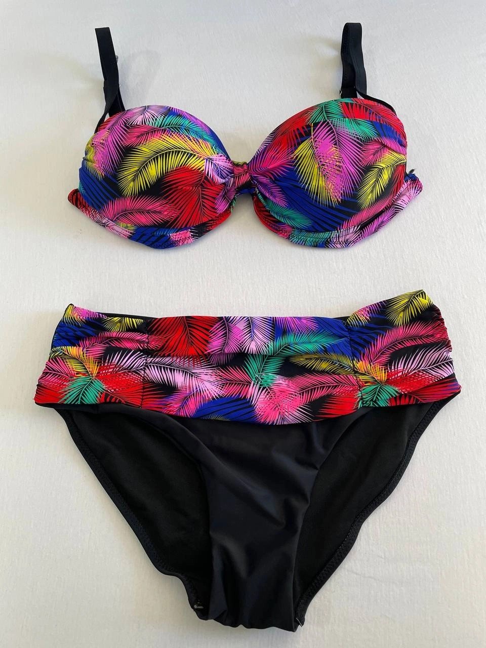 Kadın Siyah Sarı Kırmızı Çok Renk Desenli  Astarlı Büyük Beden Bikini Takımı HZL25S-LC06