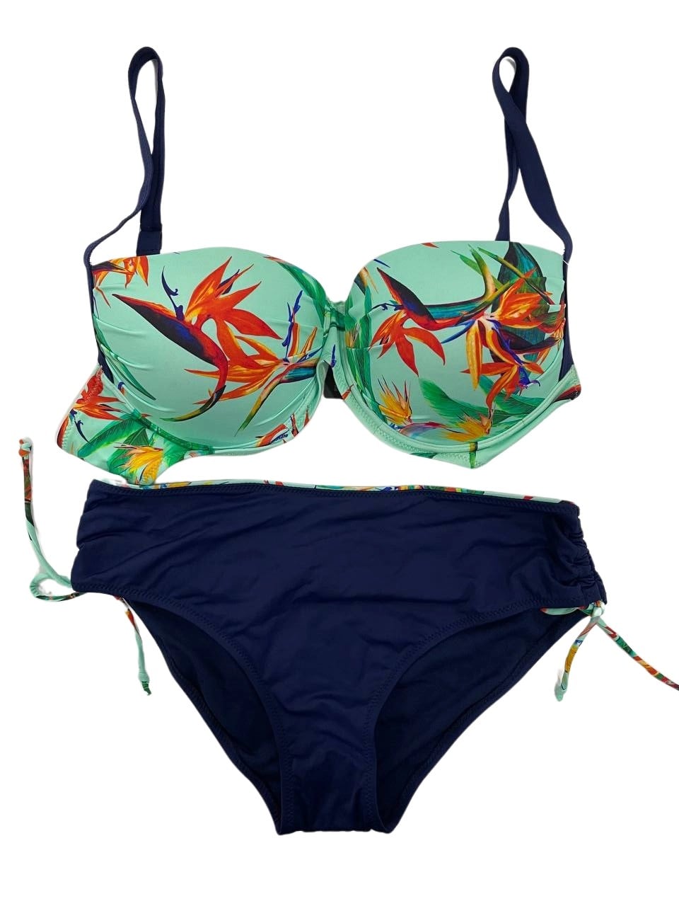 Kadın Turkuaz Lacivert Desenli Büyük Beden Astarlı Bikini Takım HZL25S-LC3327