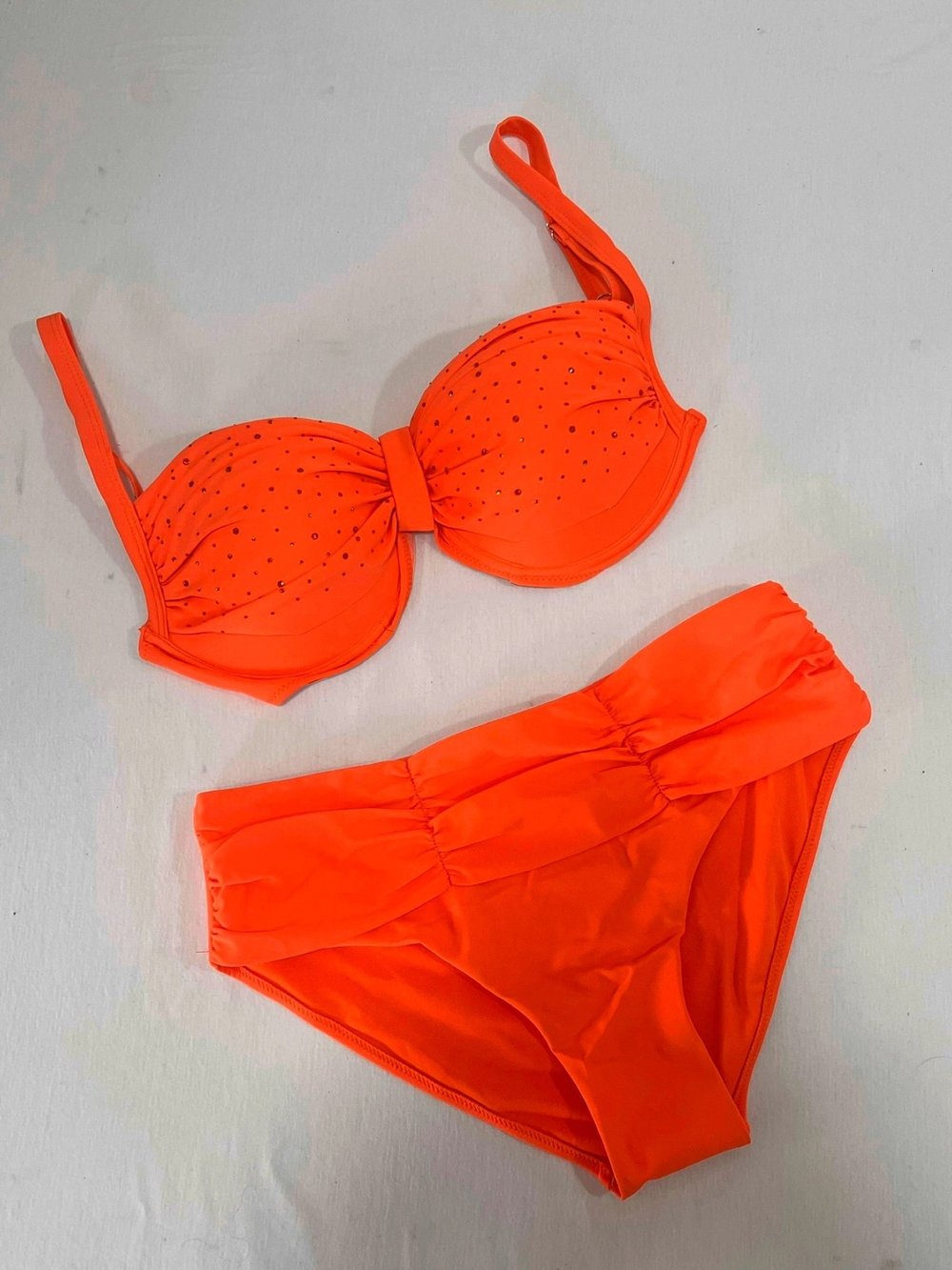 Kadın Turuncu Taş İşlemeli Astarlı Büyük Beden Bikini Takımı HZL25S-LC01