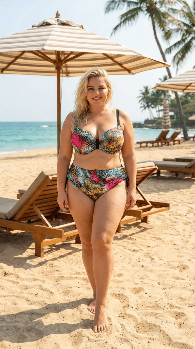 Kadın Yeşil Pembe Leopar Desenli Astarlı Büyük Beden Bikini Takımı HZL26S-LC506
