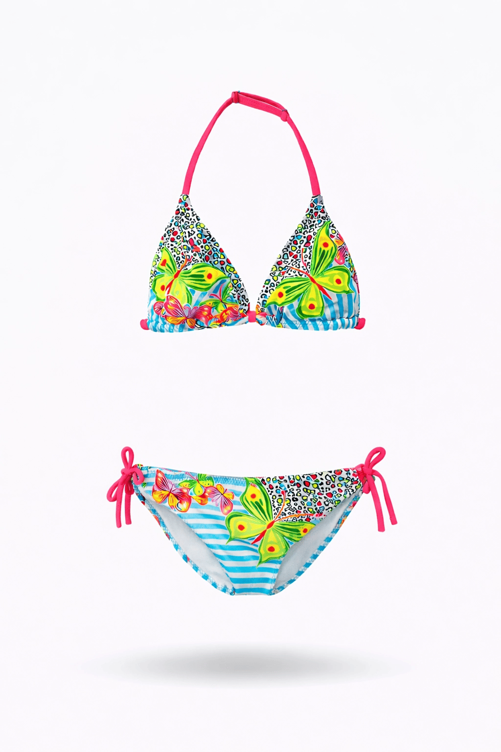 Kız Çocuk Mavi Kelebek Desenli  2-8 Yaş Üçken Bikini Takım HZL24S-LC2134