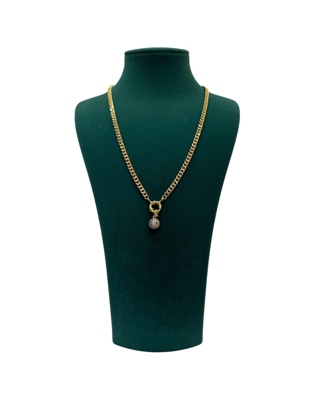 14 K Gold Renk Ezme Zincir Taşlı Top Nazar Uç Vip Kolye (50 CM)