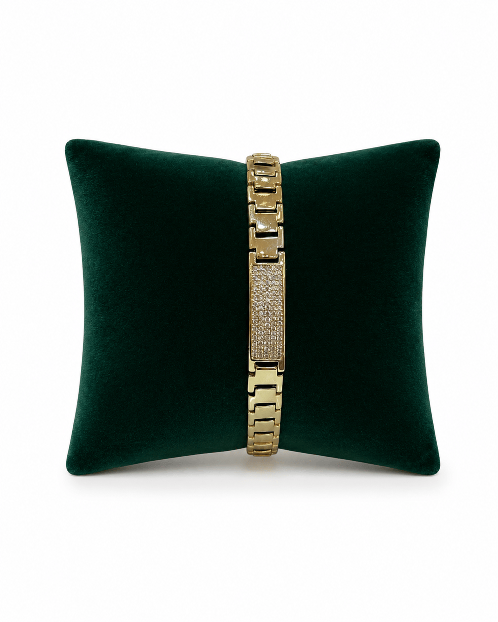 14K Gold Orta Plakası Full Taşlı Kordon VIP Bileklik (17+2 cm)