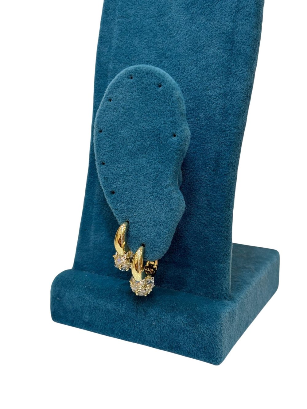 14K Gold Renk Beyaz Taşlı Mini VIP Küpe (1,5 CM)