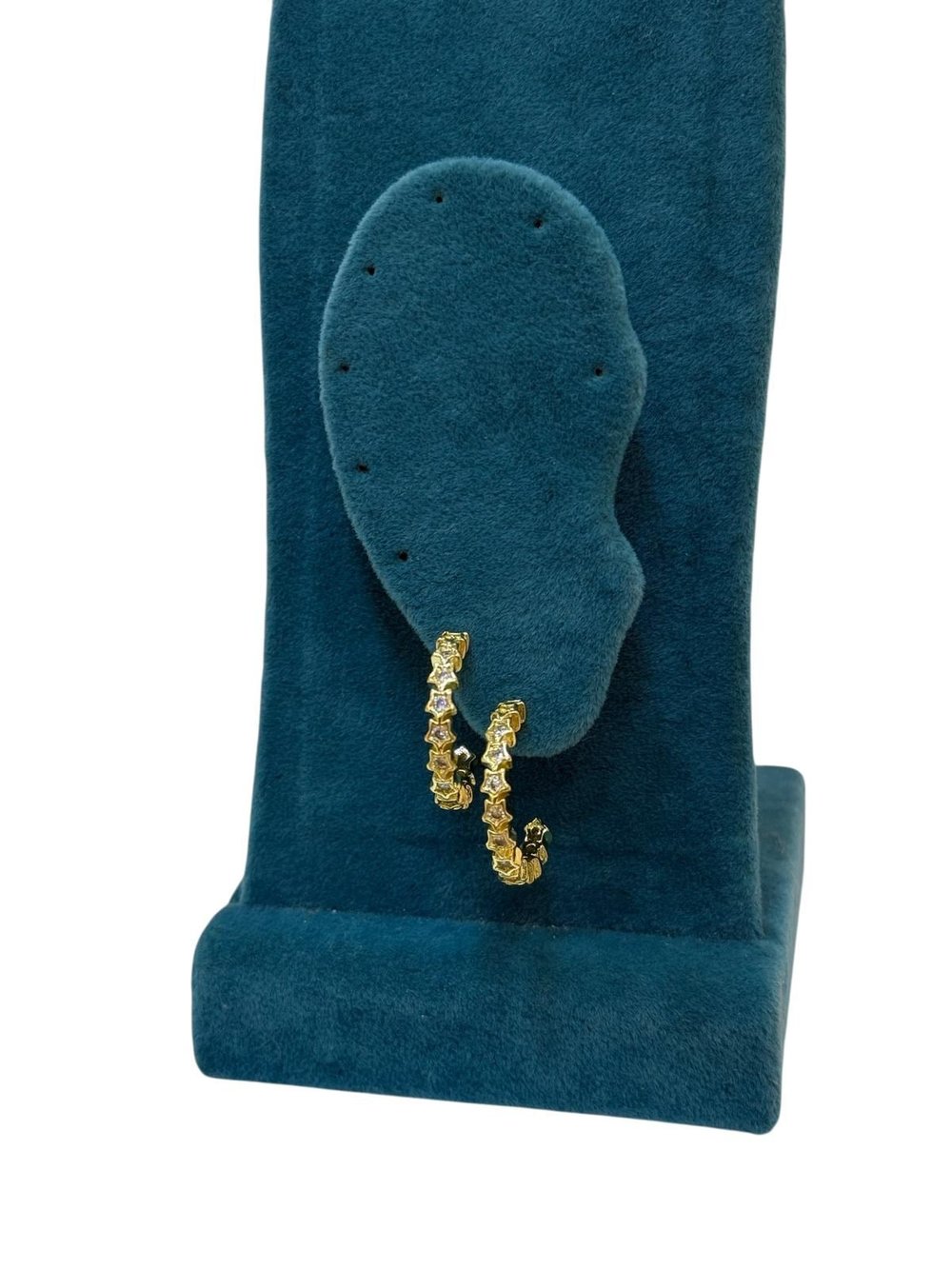 14K Gold Renk Beyaz Yıldızlı Mini VIP Küpe (2 CM)