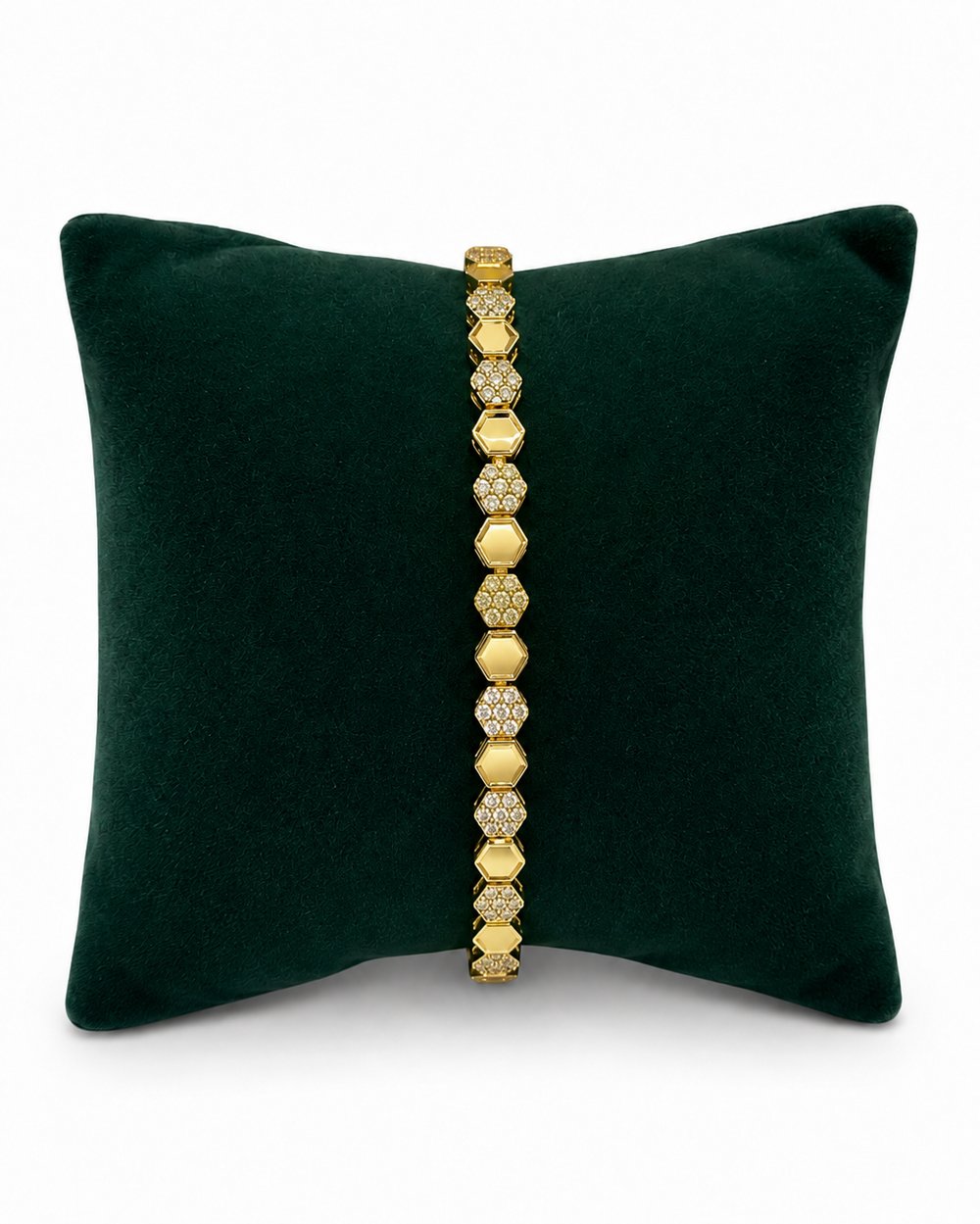 14K Gold Renk Bir Dolu Bir Boş Taşlı Orta Boy Petek VIP Bileklik (17+2 cm)