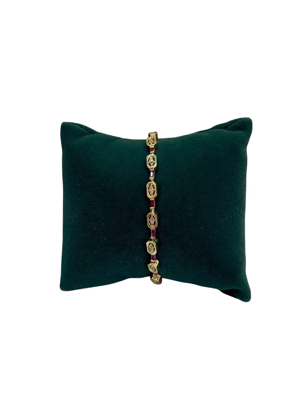 14K Gold Renk Bordo Taşlı İnce Zarif VIP Bileklik (17+2 CM)