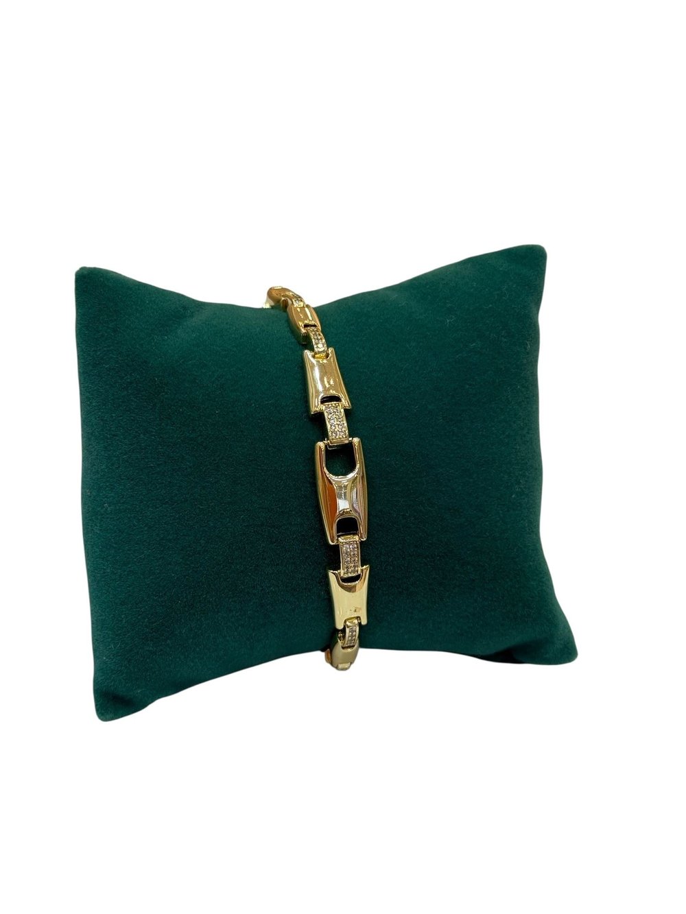 14K Gold Renk Dikdörtgen Taşlı Messy VIP Bileklik (17+2 cm)