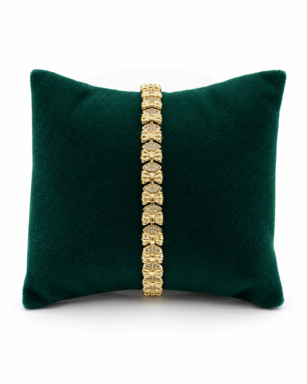 14K Gold Renk Etnik Desen Taşlı VIP Bileklik (17+2 cm)