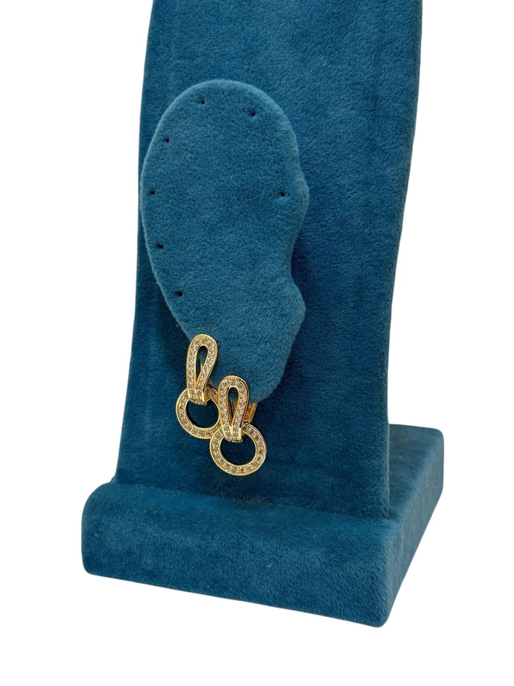 14K Gold Renk İkili Zincir Taş Model VIP Küpe (2 CM)