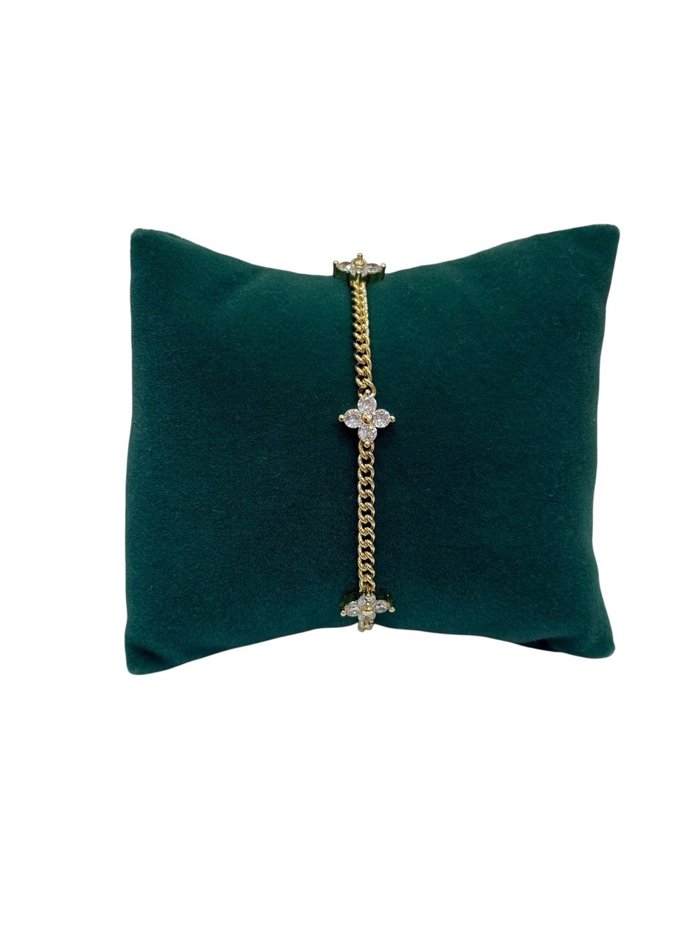 14K Gold Renk İncecik Yonca Desenli VIP Zincir Bileklik (17+2 cm)