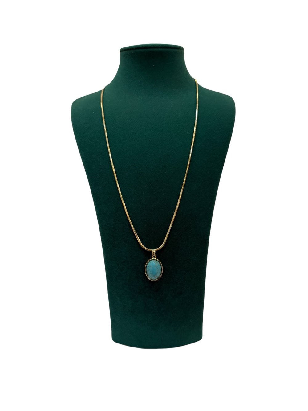 14K Gold Renk İtalyan Ezme Zincir Firuze Uç VIP Kolye (60 CM)