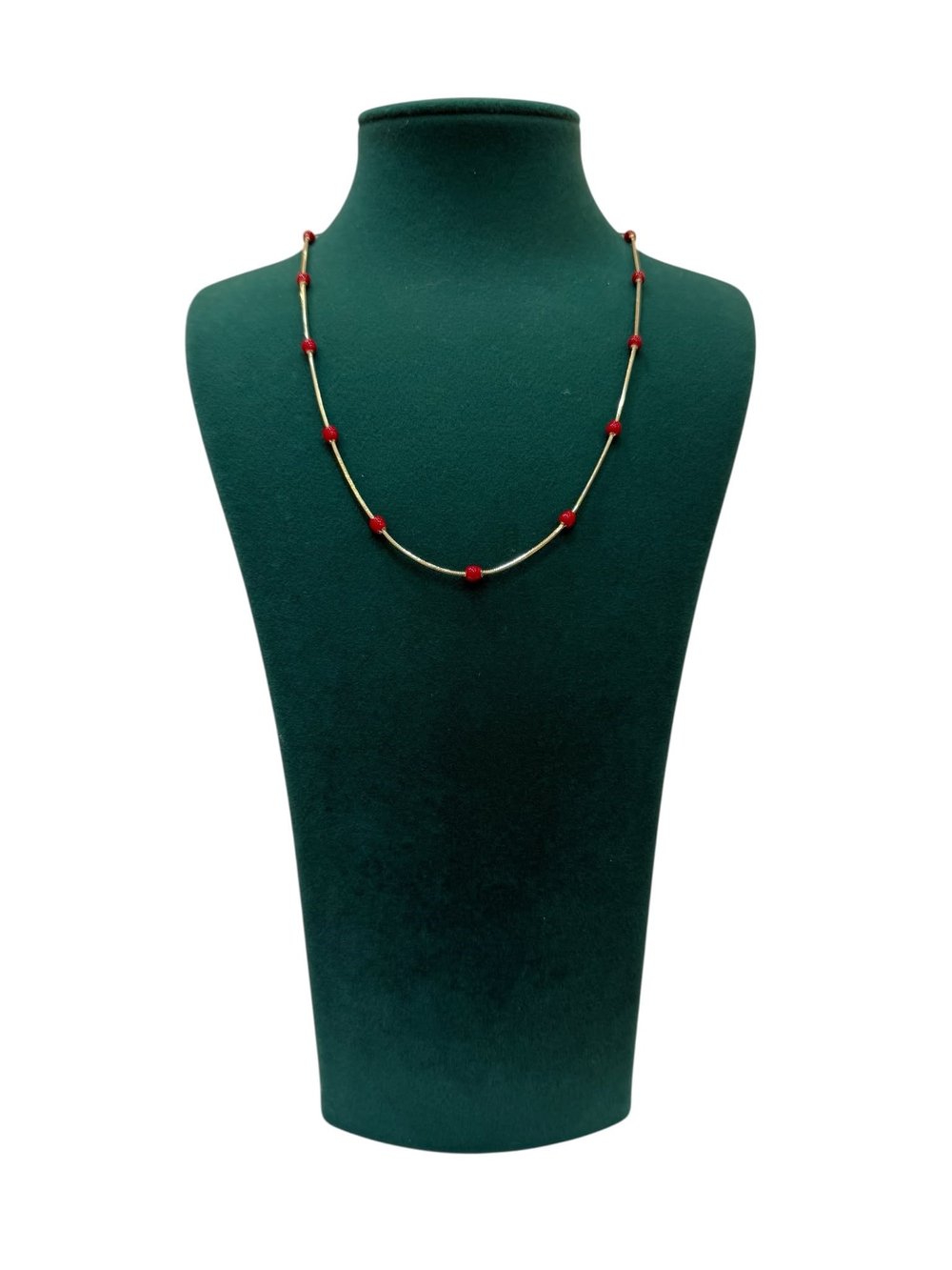14K Gold Renk Kırmızı Boncuklu VIP Kolye (42 CM)