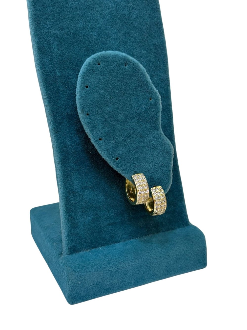 14K Gold Renk Mini Yarım Zirkon Taş VIP Halka Küpe (1 CM)