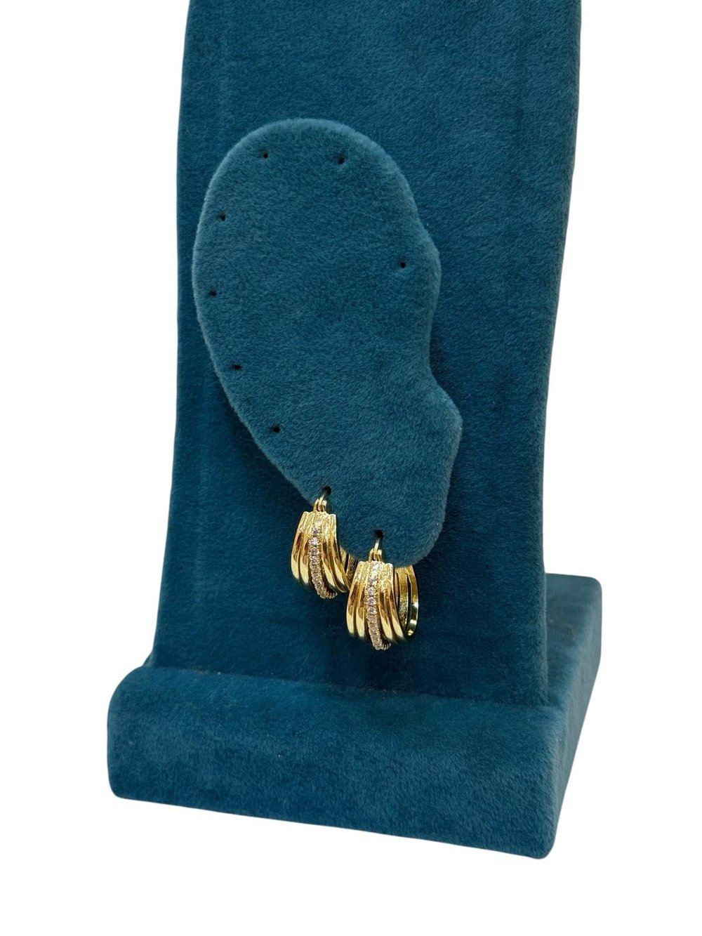 14K Gold Renk Ortası Taşlı Çoklu Görünüm VIP Küpe (1 CM)